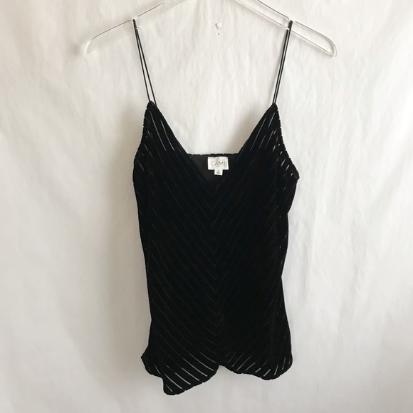 Cami NYC The Olivia Chevron Velvet Silk Blend Cami Tank S Black Mesh Stripes - Picture 2 of 9
